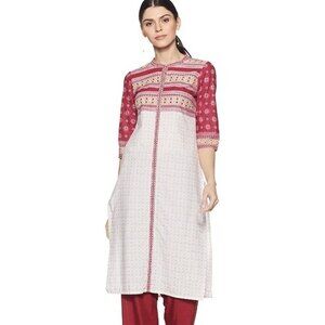 AURELIA XXL Kurta White Red Sheer Indian Attire Cotton